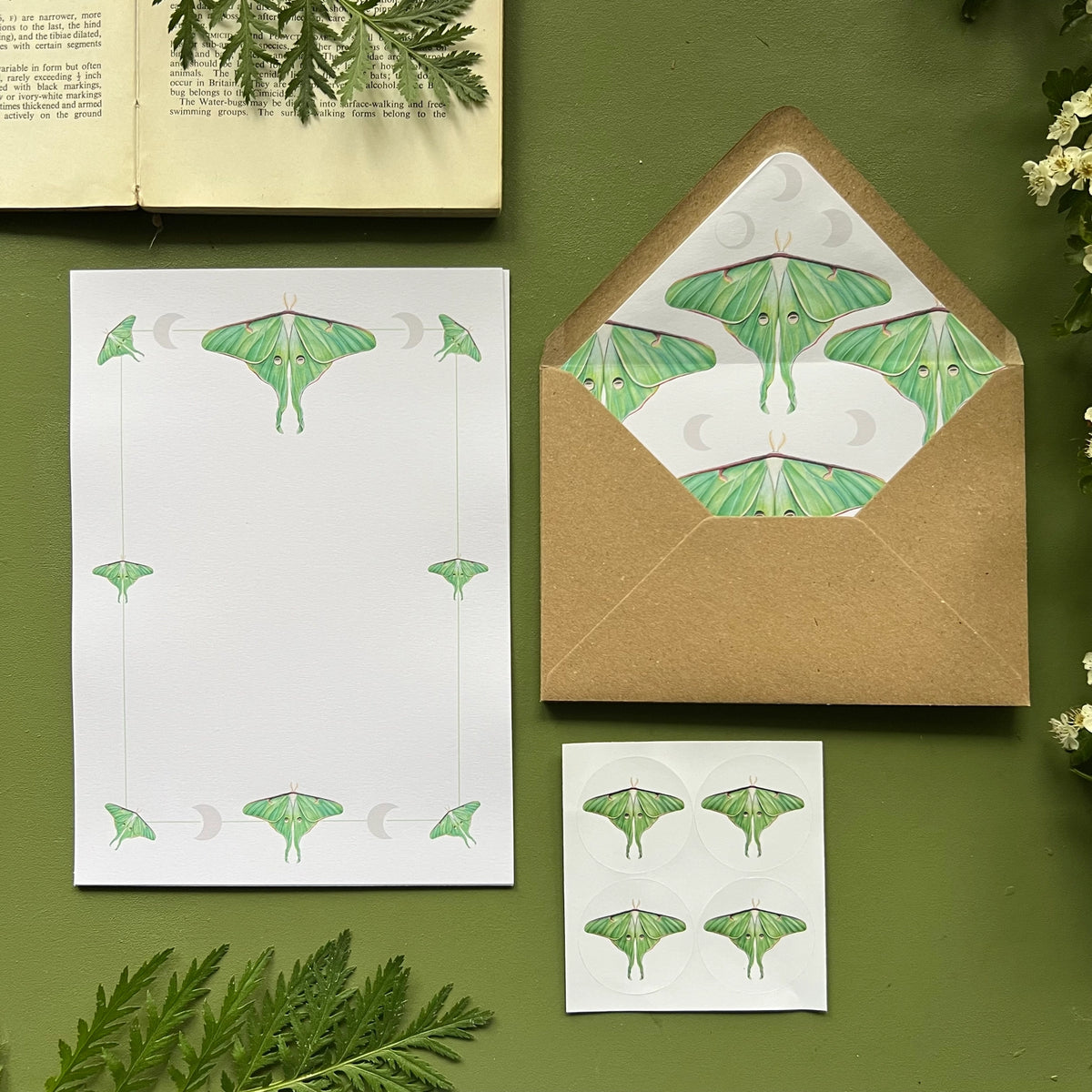 Moth and Moon letter writing set